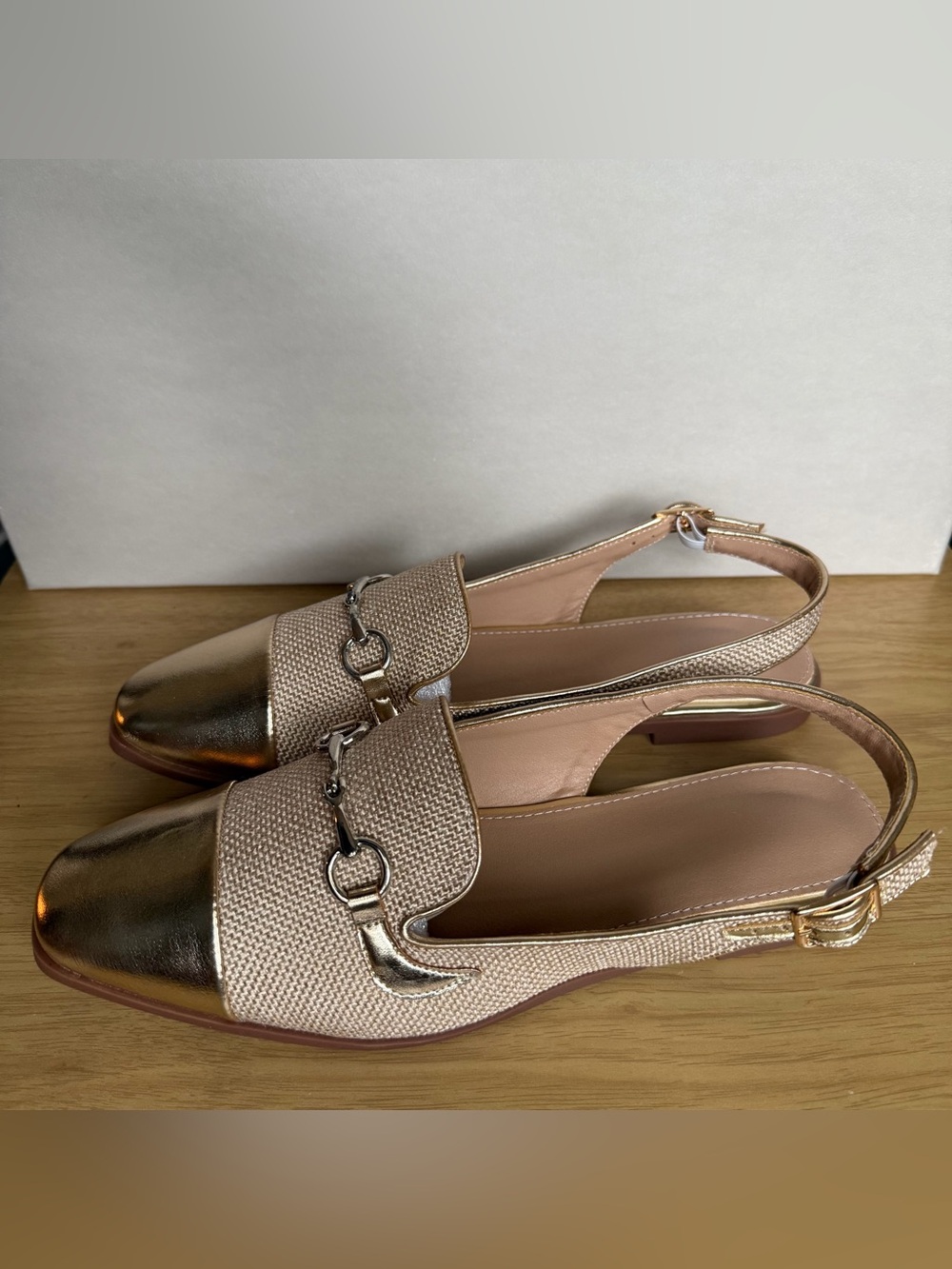 SHEIN Beige and Gold Slingback Loafers